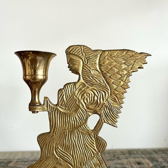 Brass angel candlestick set of two - Picture 3 of 6
